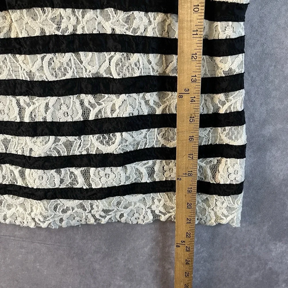 Free People Lace Tank Top Womens XS Ivory Black Striped Sleeveless Button Back